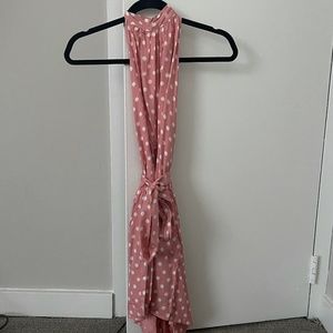 Prettygarden Pink Polka Dot Romper with Tie Waist